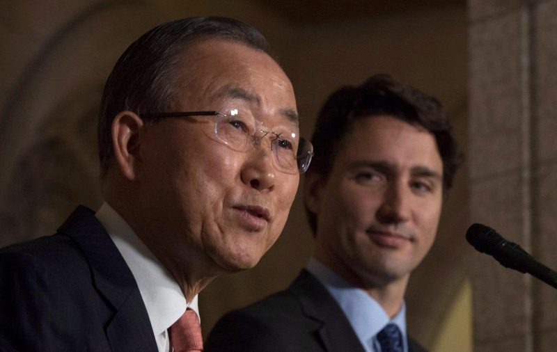 Le premier ministre Justin Trudeau accueillait jeudi à Ottawa le secrétaire général de l'ONU, Ban Ki-moon.