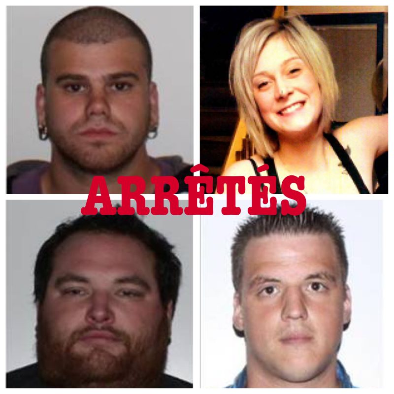 Les suspects Jacques Alexandre, Ariane Vermette, Charles-Alexandre St-Pierre et Sylvain Lavoie ont été arrêtés.