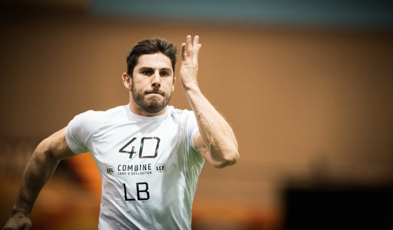 Mickael Cote (40) during the CFL Combine at the RBC Convention Centre in Winnipeg MB, Saturday, March 24, 2018 (Photo: Johany Jutras)