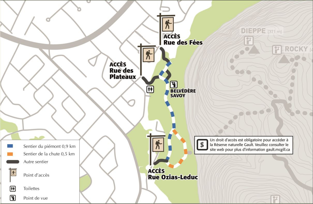 Selon les poursuivants, les travaux d’aménagement du sentier du Piémont effectués par la Ville et le Centre de la nature sont à l’origine de la modification des lits d’écoulement d’eau. Photo gracieuseté