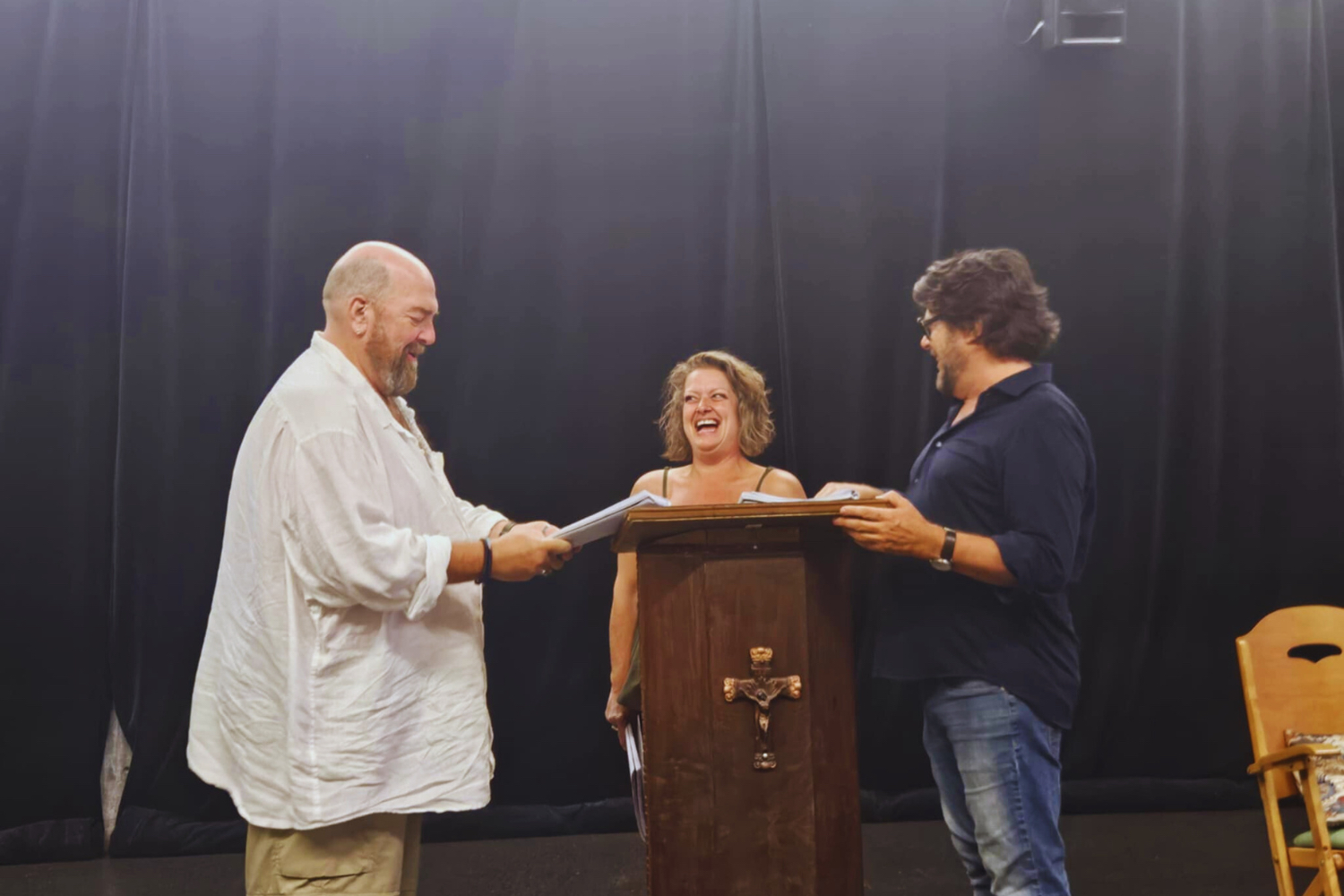 Martin Larocque, Amélie Grenier et Stéphane E. Roy en pleine répétition. Photo Univers Théâtre